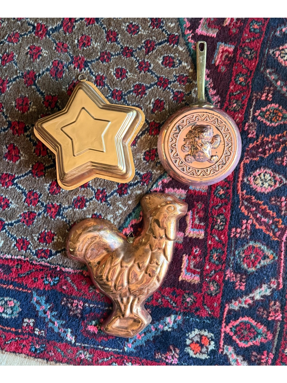 Vintage Copper-Tone Rooster, Star & Round Wall Molds - Set of 3